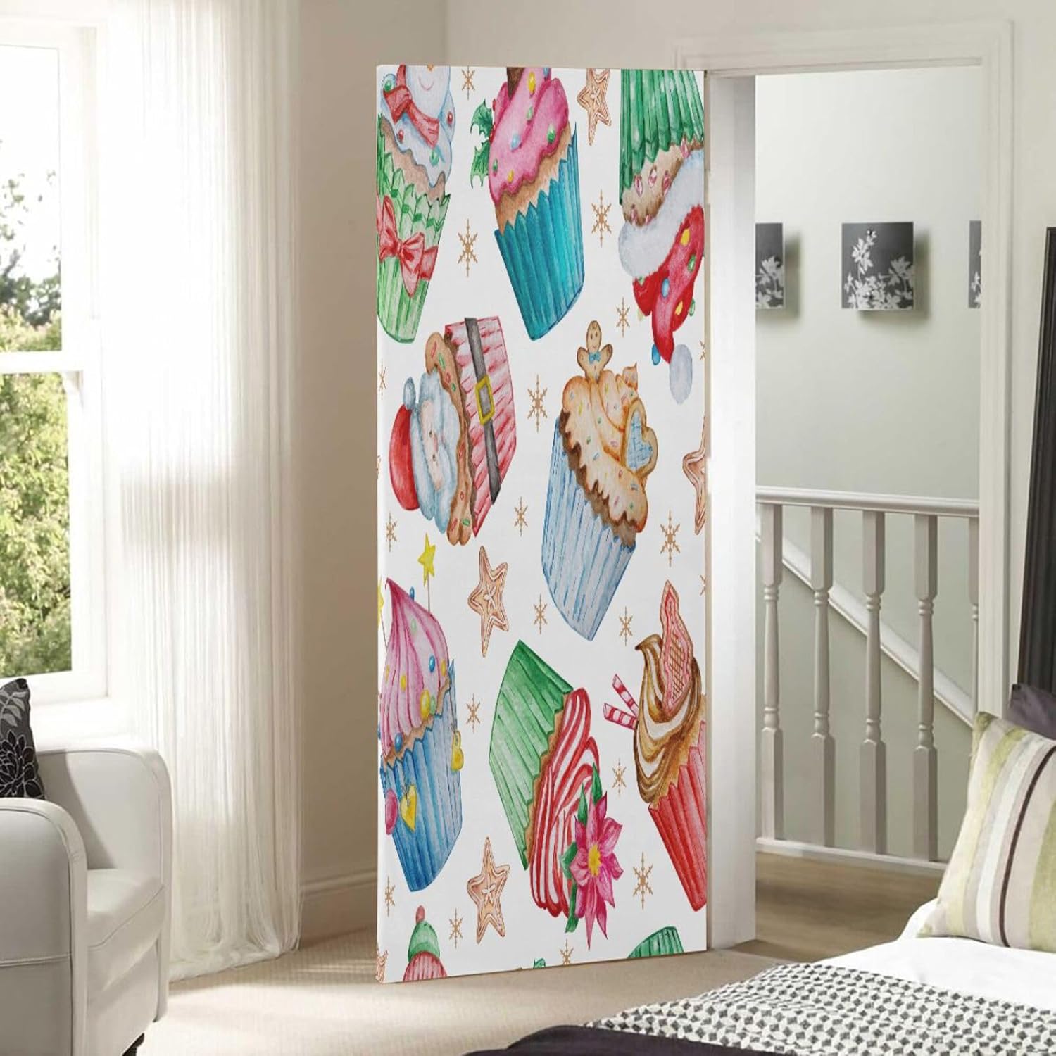 Susiyo Watercolor Christmas Door Cover 32x79 In