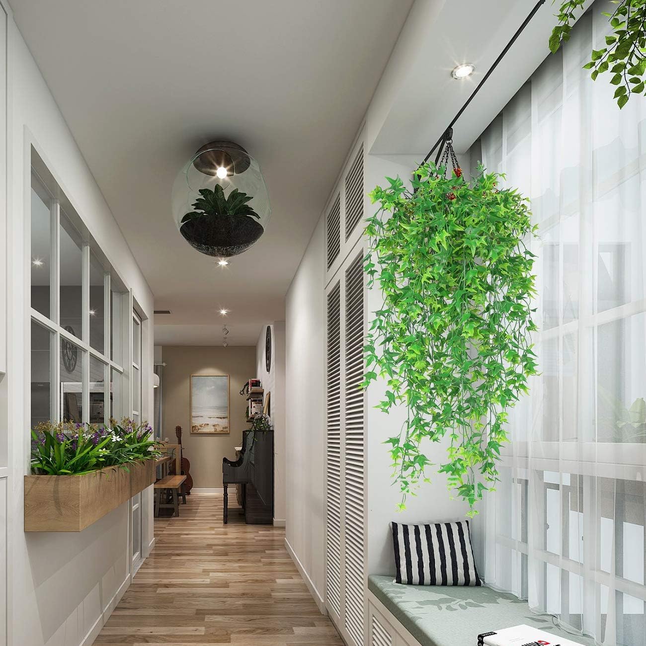 CATTREE Artificial Hanging Vine 2 Pcs UV Resistant Plastic Ivy Garland for Indoor Outdoor Decor