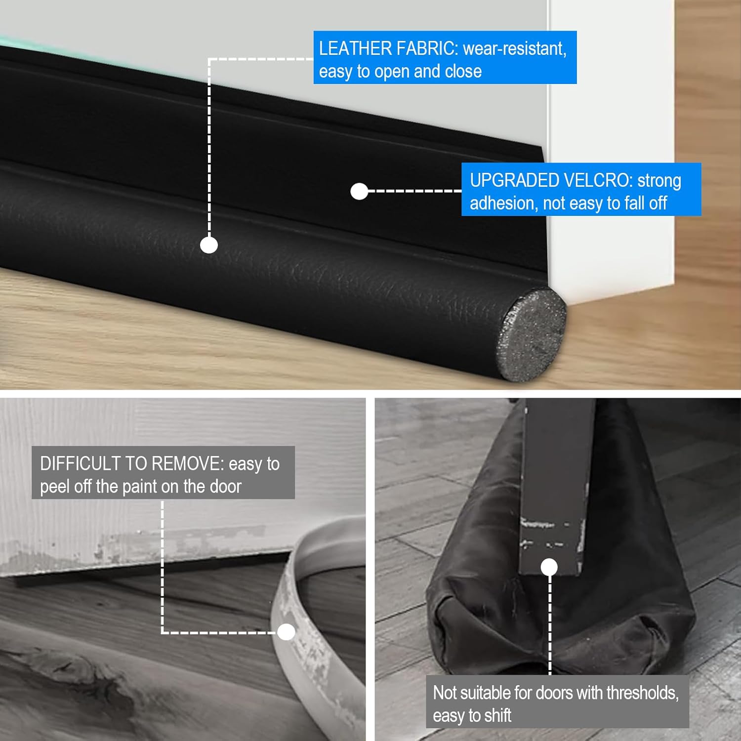 EGUARTE Door Draft Stopper 37 Inch Adjustable Black