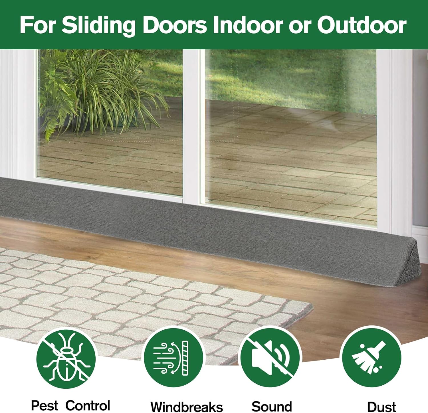 2 Pack Sliding Door Draft Blocker Stopper for Patio Sunroom Double Doors