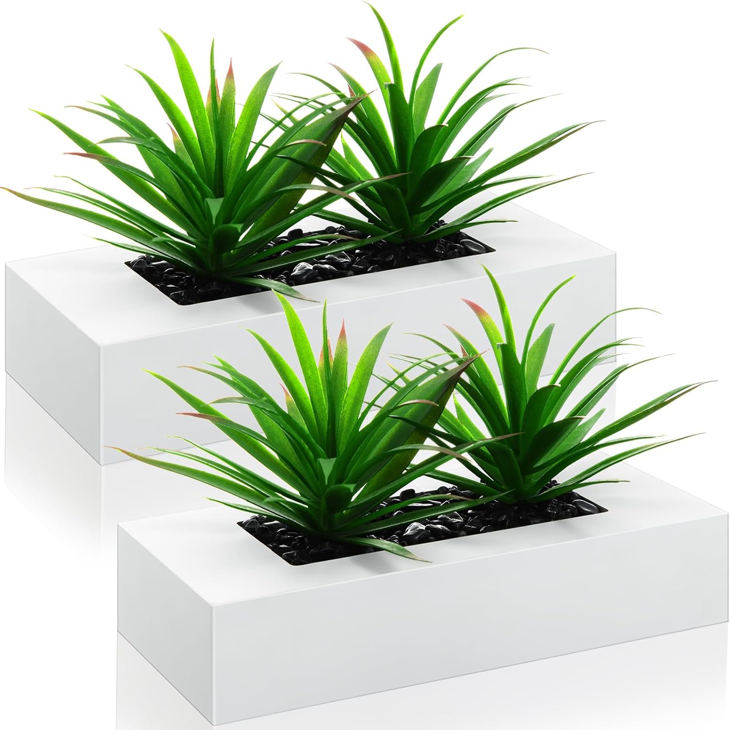 Hotop 2 Pcs Artificial Green Grass Plants in White Wood Planter Pots