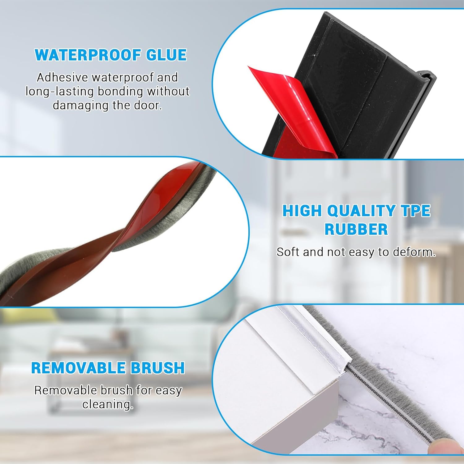 Huakaile 2 Pack Rubber Door Sweep with Brush Self-Adhesive Draft Stopper for Door Seals Black