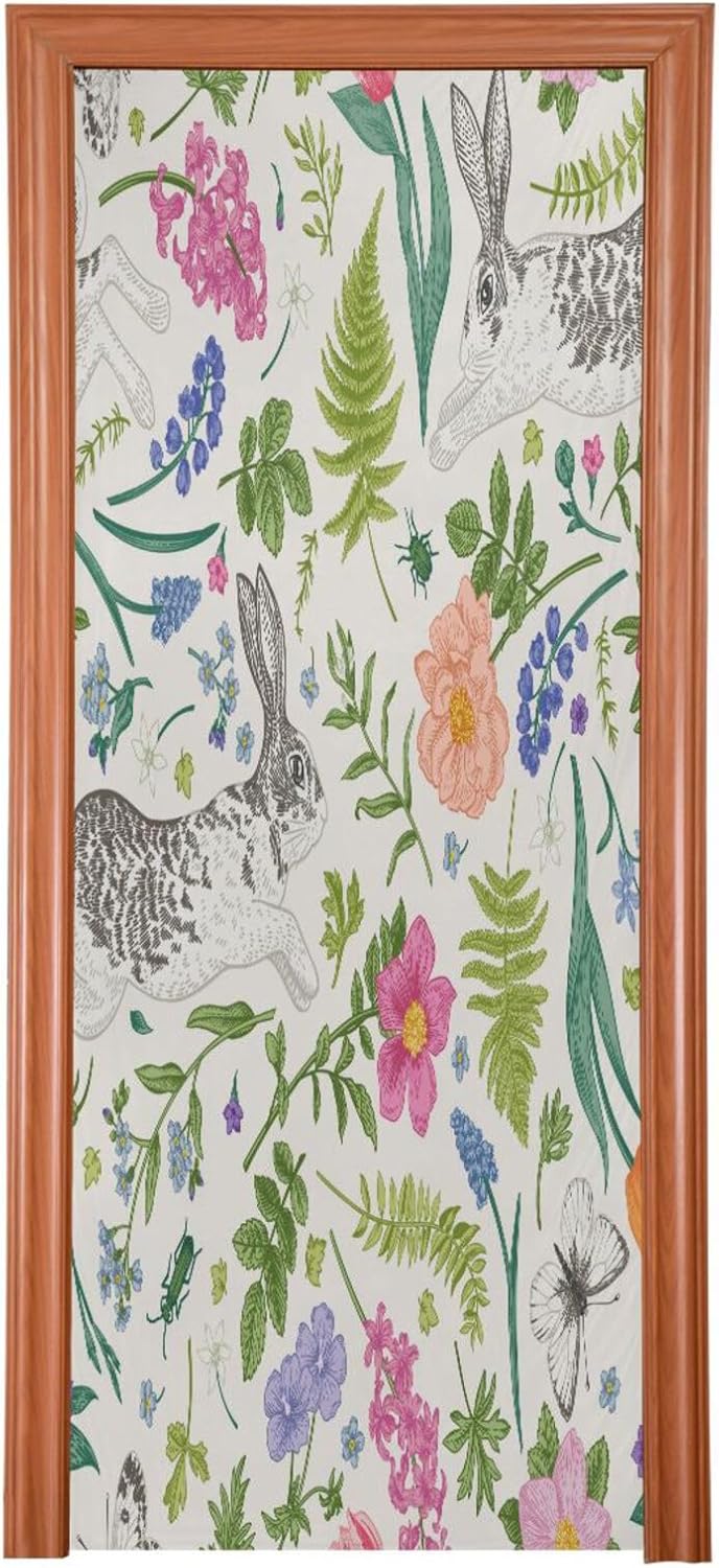 Susiyo White Butterflies and Flowers Christmas Door Cover Decoration 32x79 in