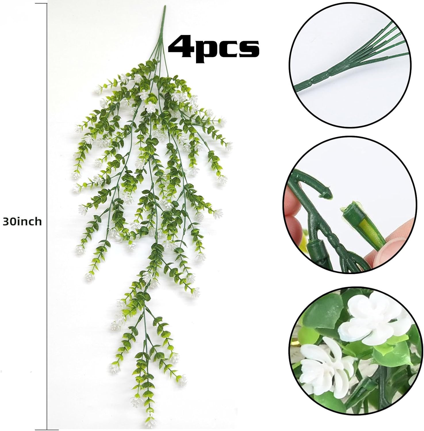 Toprooms 4 Pack Artificial Hanging Plants White Faux Ferns Ivy Vines for Home Office Decor