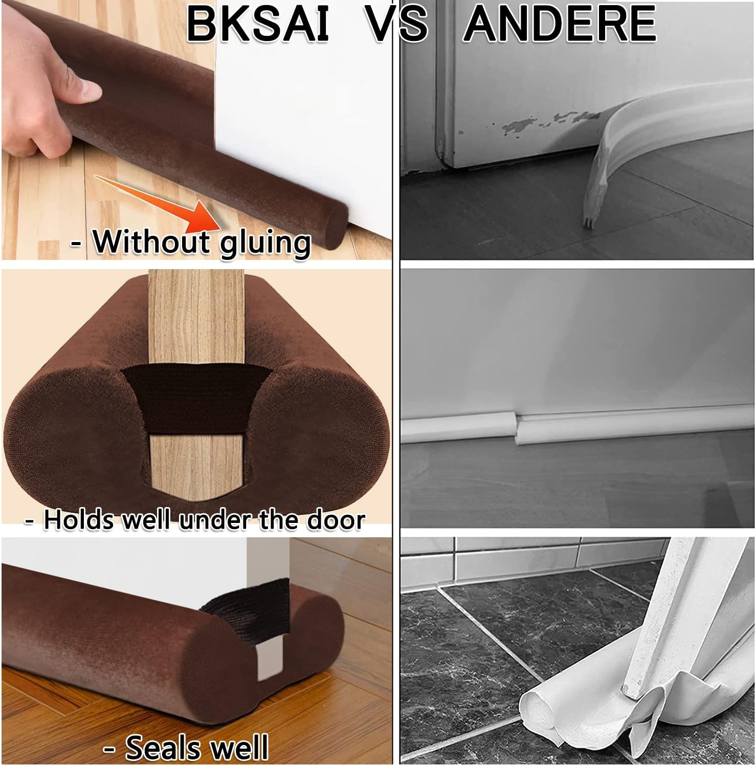 BKSAI Door Draft Stopper No Adhesive 24-29IN Brown