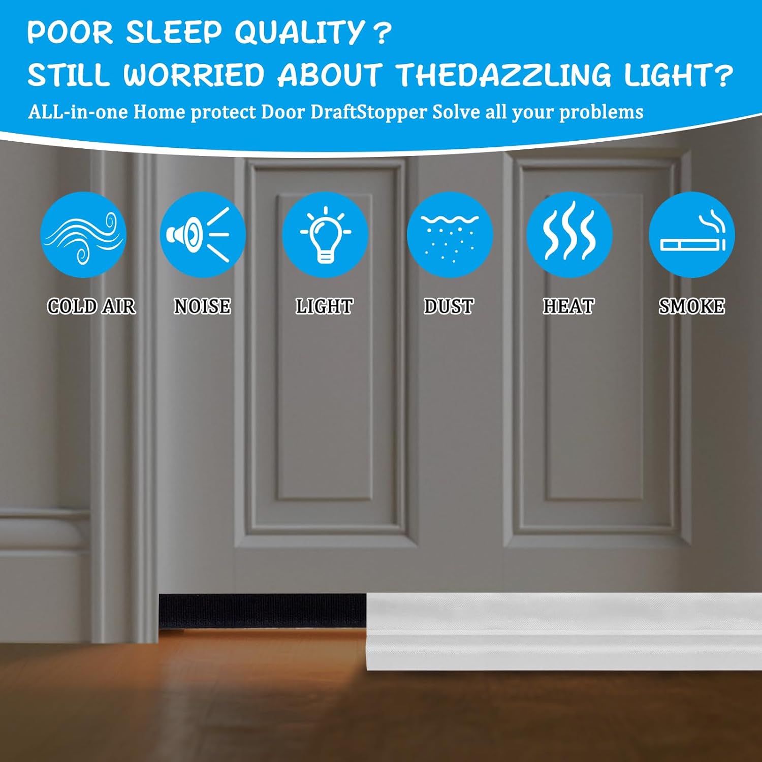 Adjustable Door Draft Stopper 36 Inch White Noise Blocker and Bottom Seal Strip