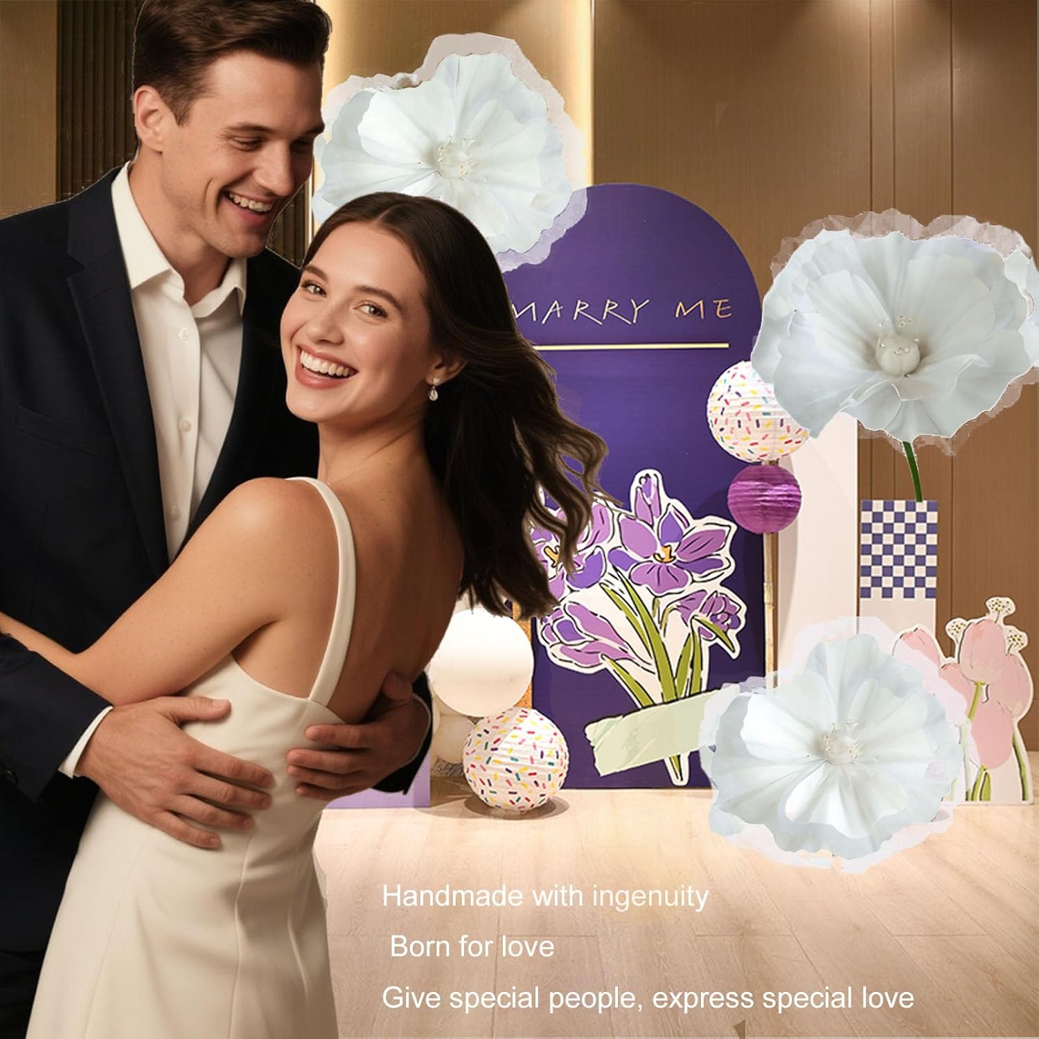 Giant White Flowers for Decor with Stand