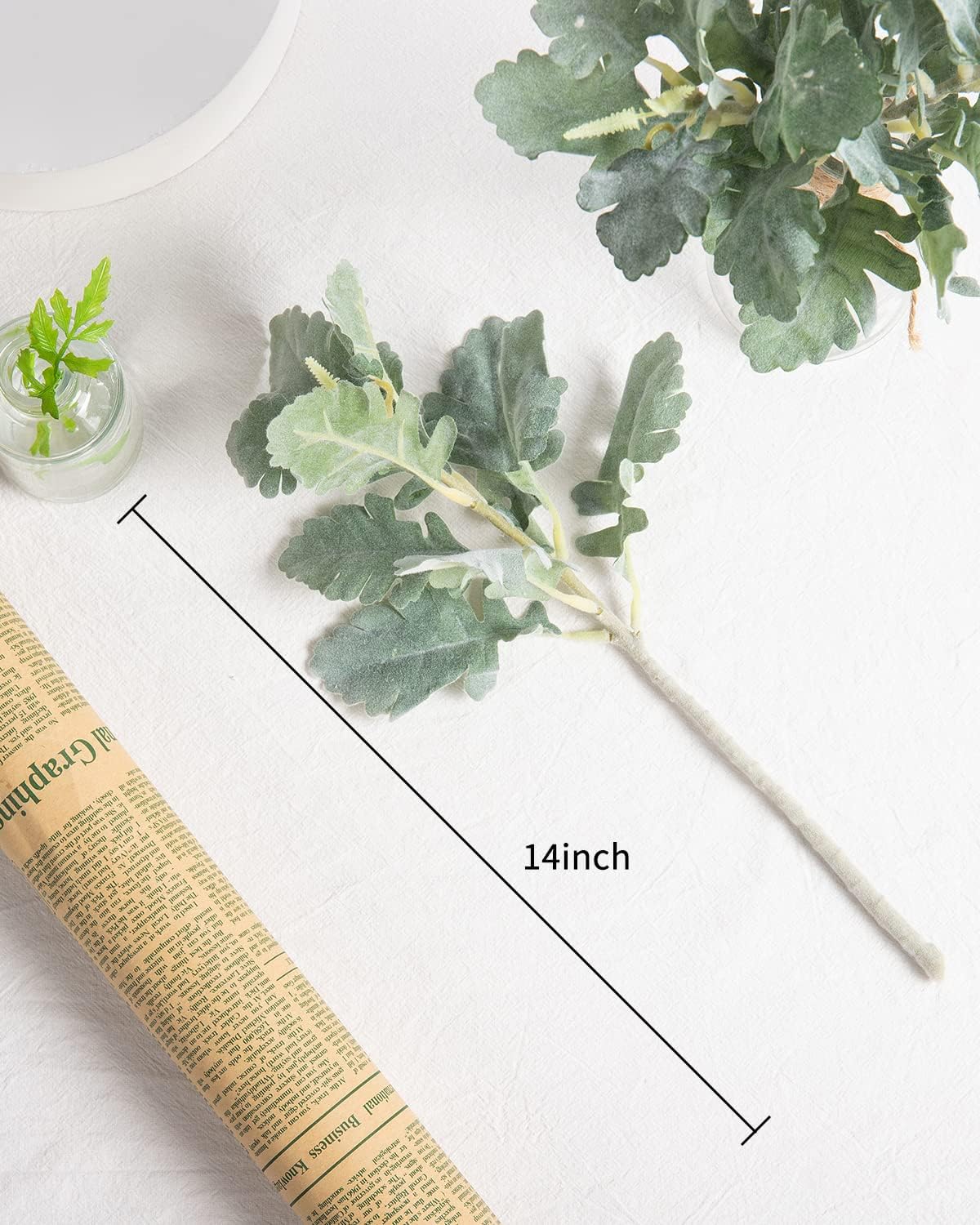 DuHouse Artificial Silver Dusty Miller Faux Lambs Ear Stems for Home Wedding Decor 6pcs