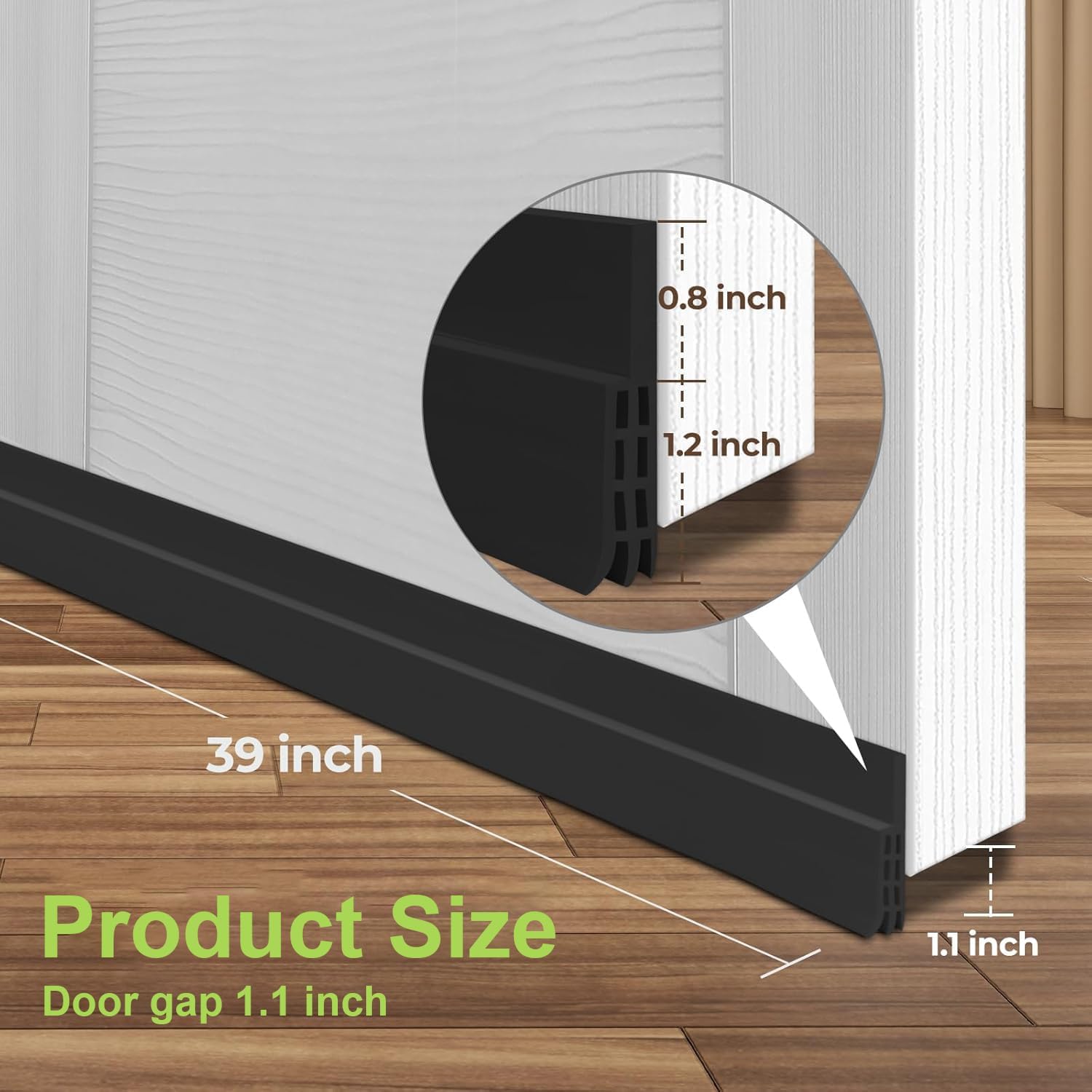 Dinglian 2 Pc Door Draft Stopper Black 2x39 Inches