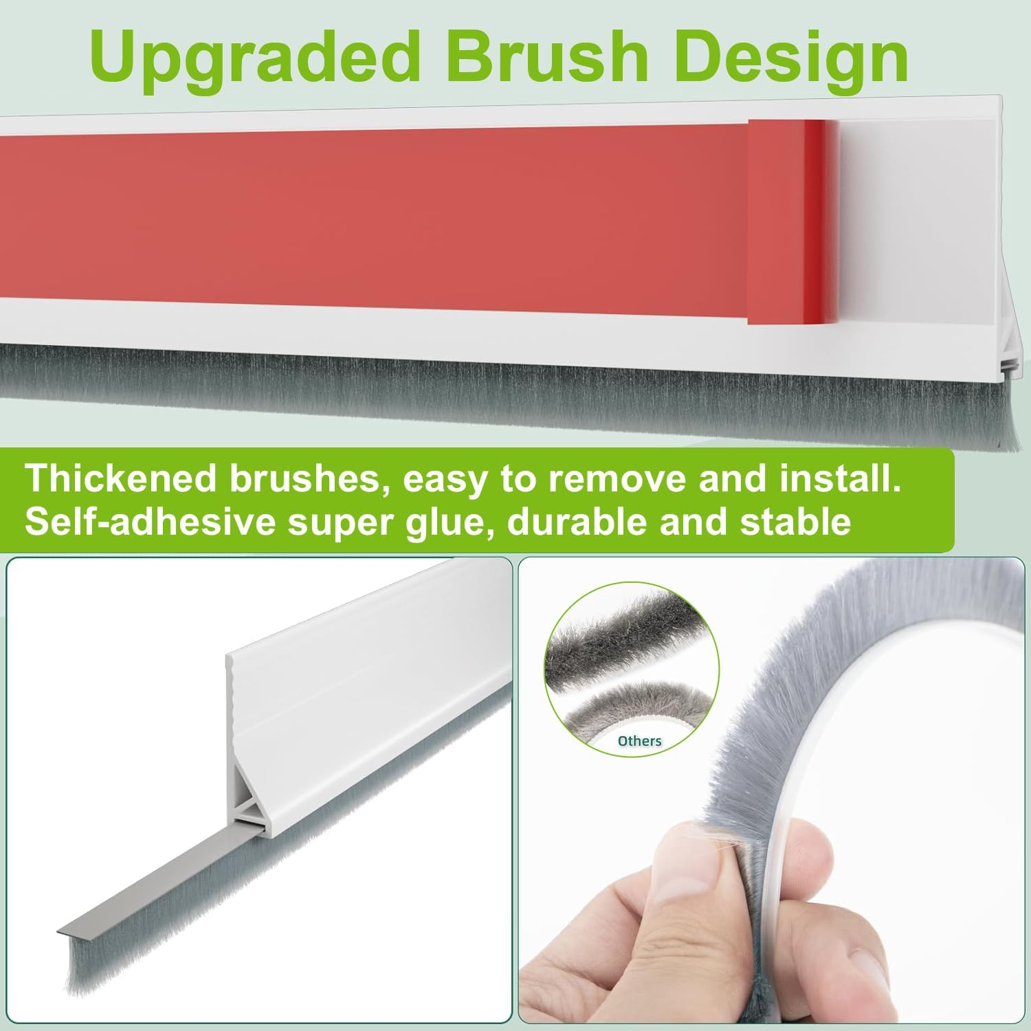 2 PCS Door Draft Stopper with Brush Self Adhesive White