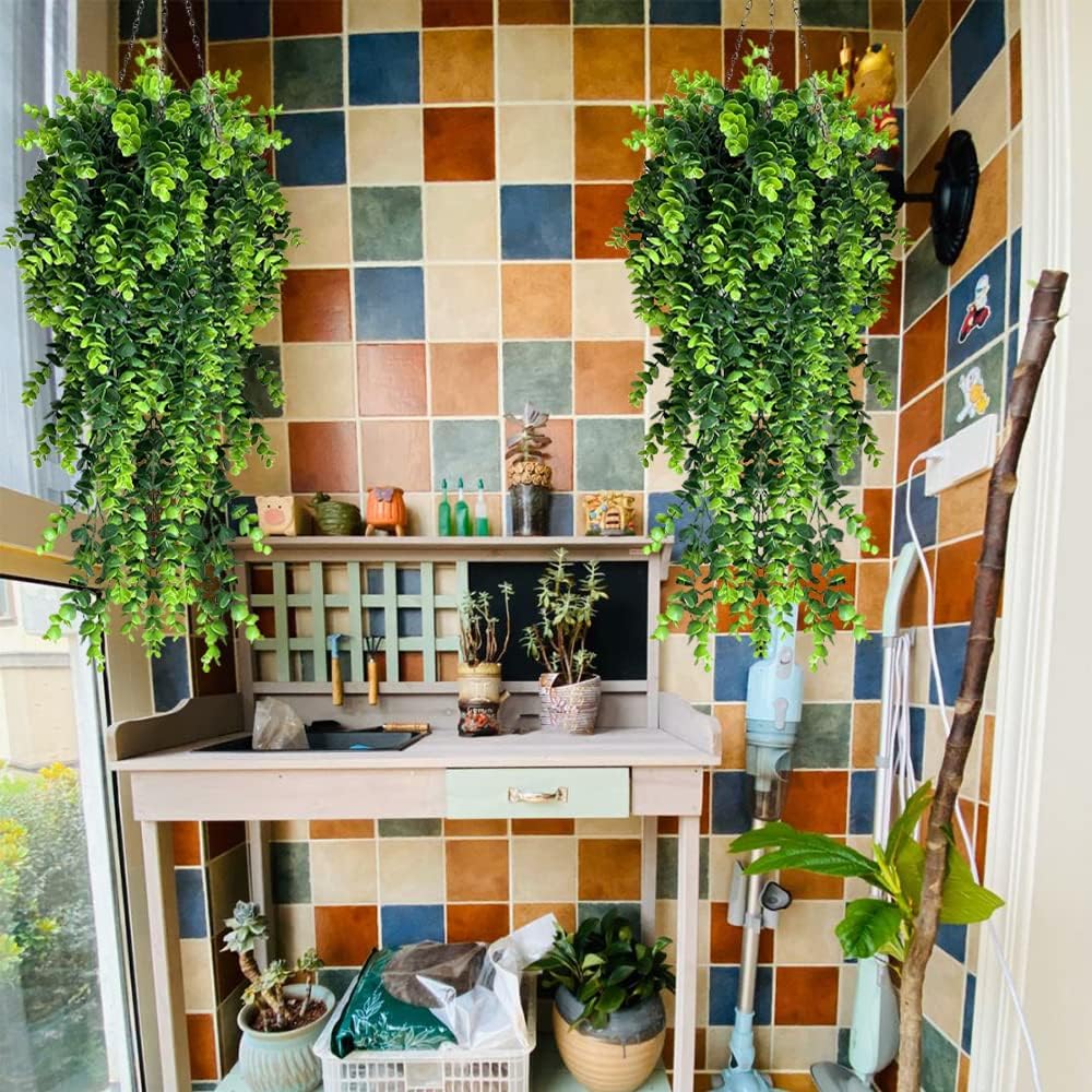 4 Pack Artificial Eucalyptus Hanging Plants for Home and Wedding Decor