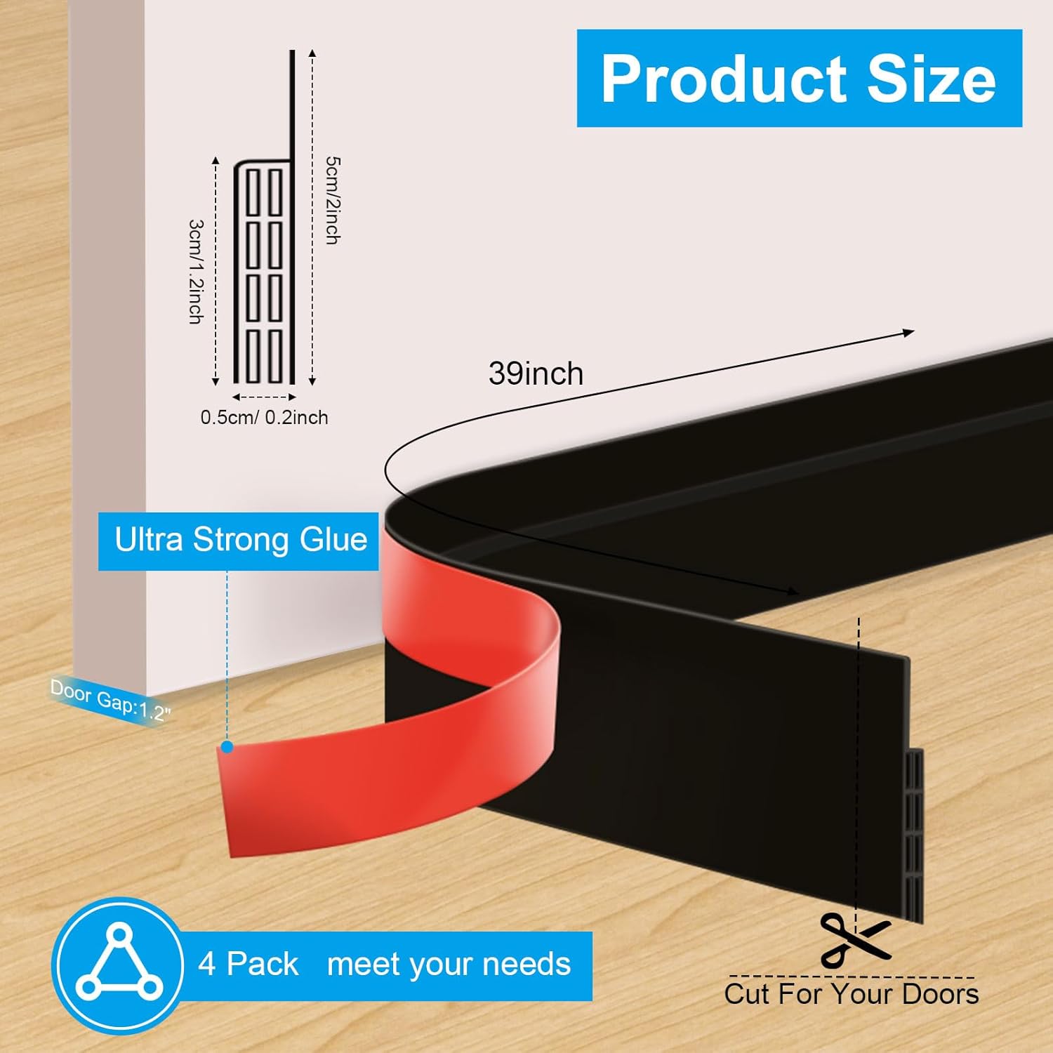 Sightor 4 Pack Door Draft Stopper Black