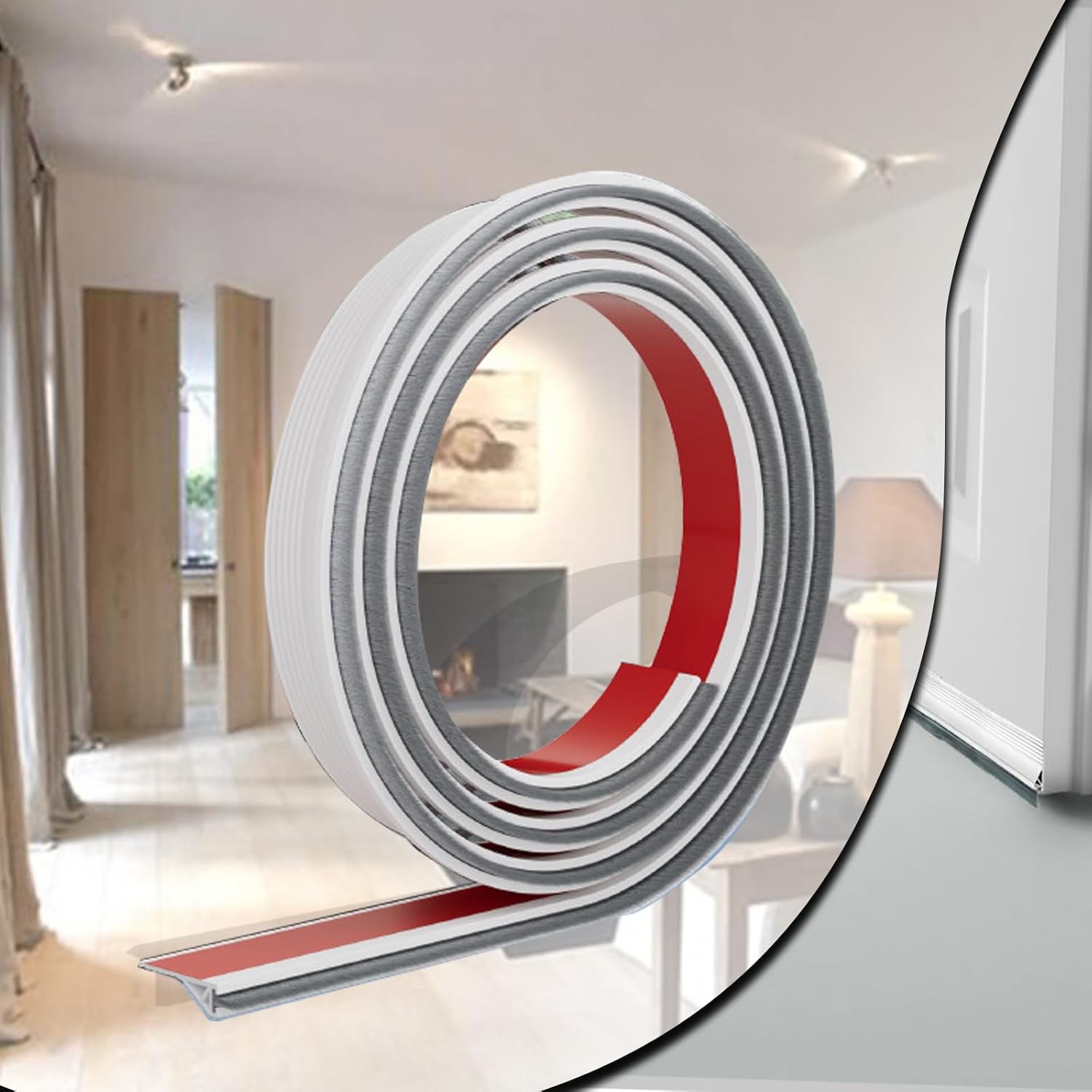 Door Draft Stopper with Brush Silicone 39 Inch White