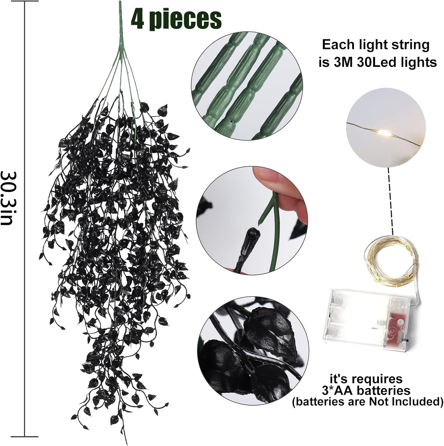RECUTMS Artificial Hanging Plants with Lights 4Pcs Set