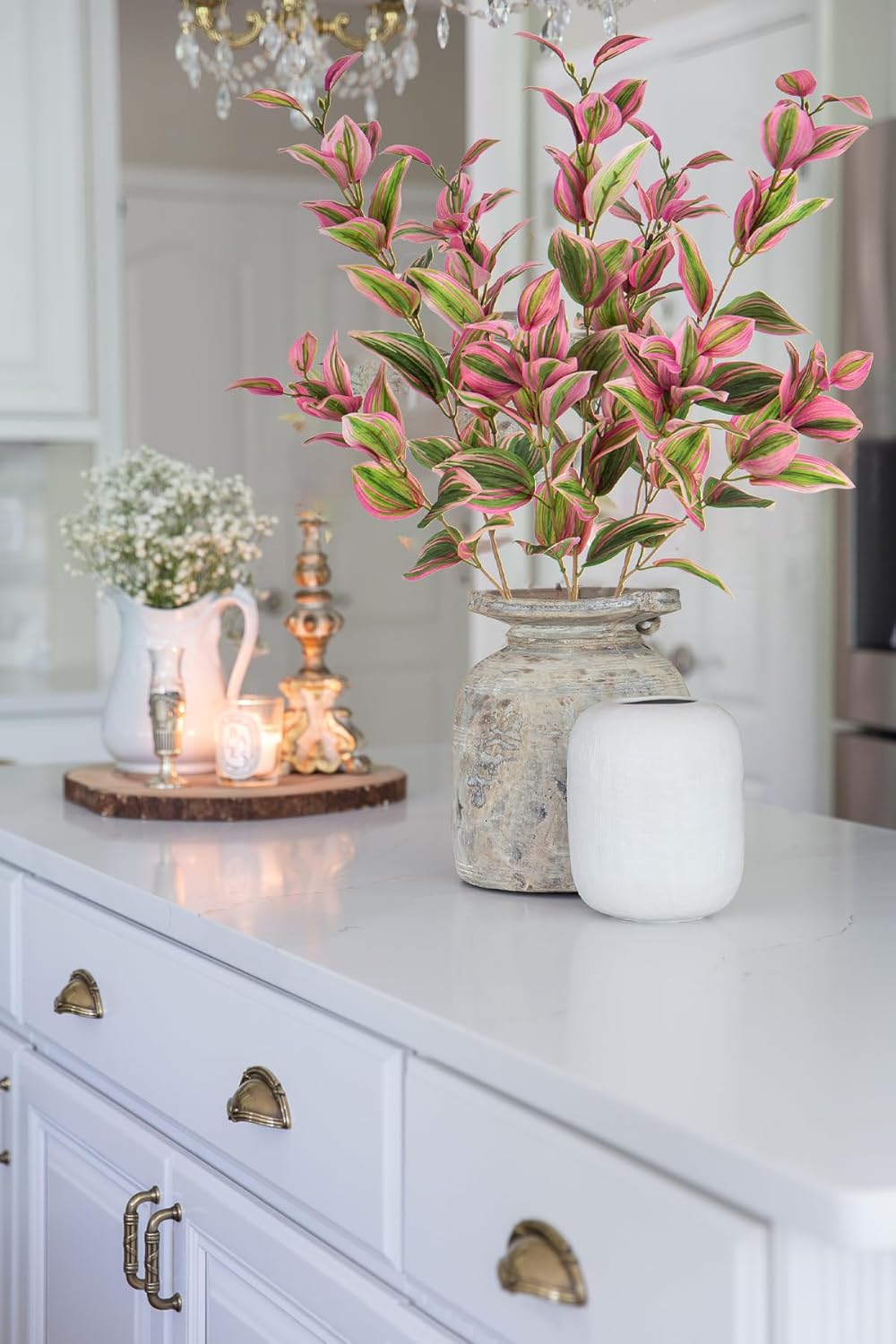 3Pcs Artificial Pink Tradescantia Zebrina Greenery Stems for Vase and Home Decor