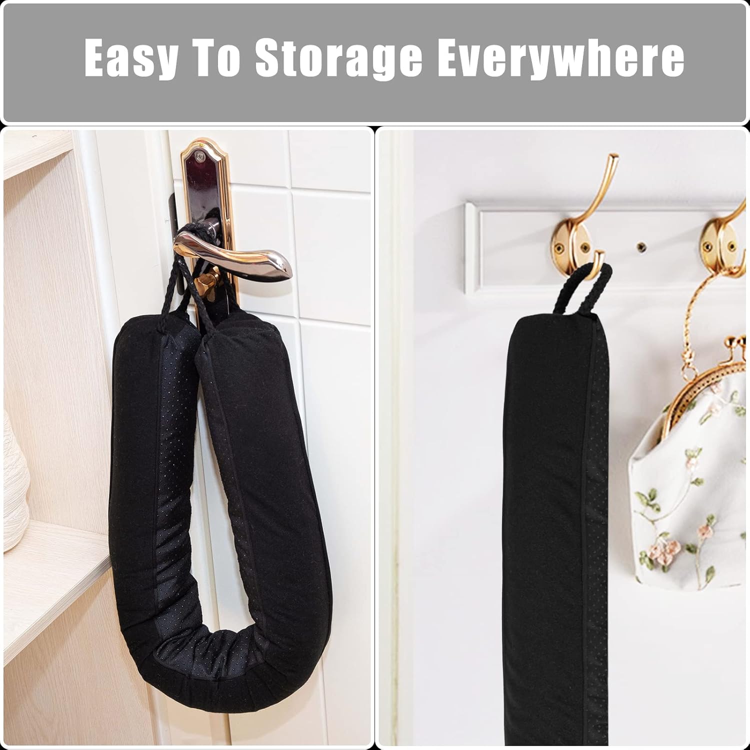 Marwood 38 Inch Under Door Draft Stopper with Hanging Loops - Black