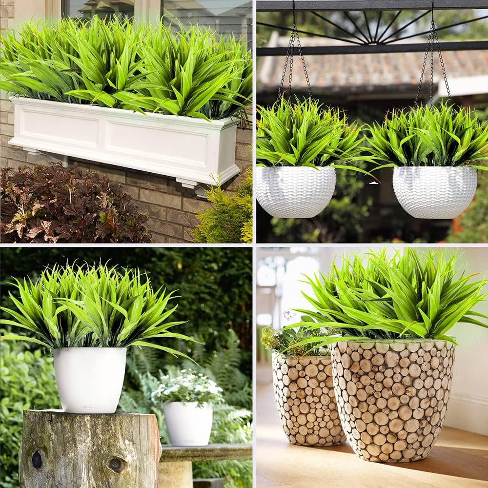 CLONG 4PCS Artificial Light Green Grass Plants for Home Decor