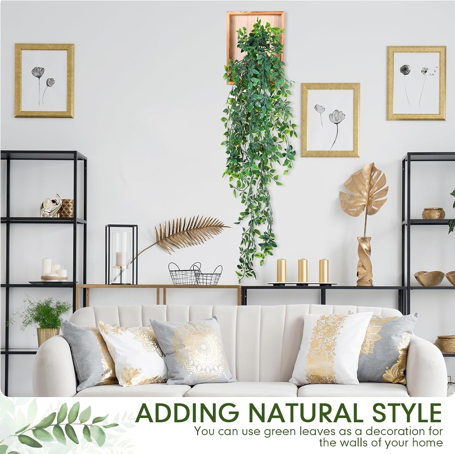 2 Pack Artificial Hanging Mandala Plants with Wooden Frames