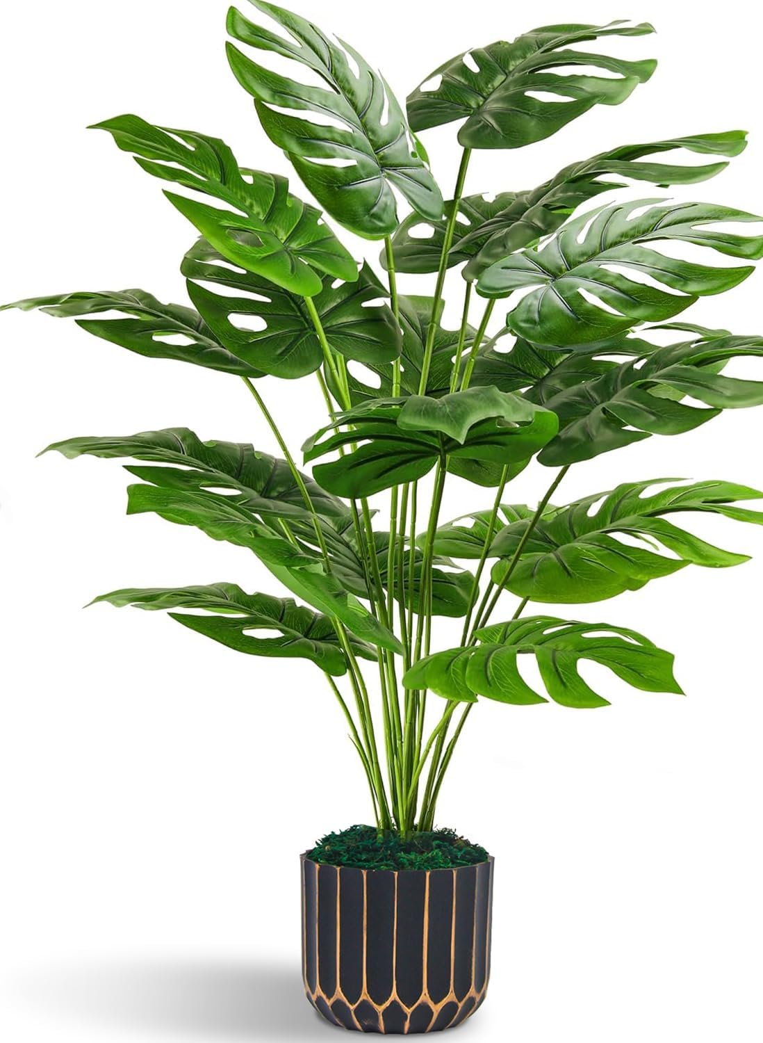 28 Artificial Monstera Faux Plants with Black Pot for Indoor Outdoor Decor