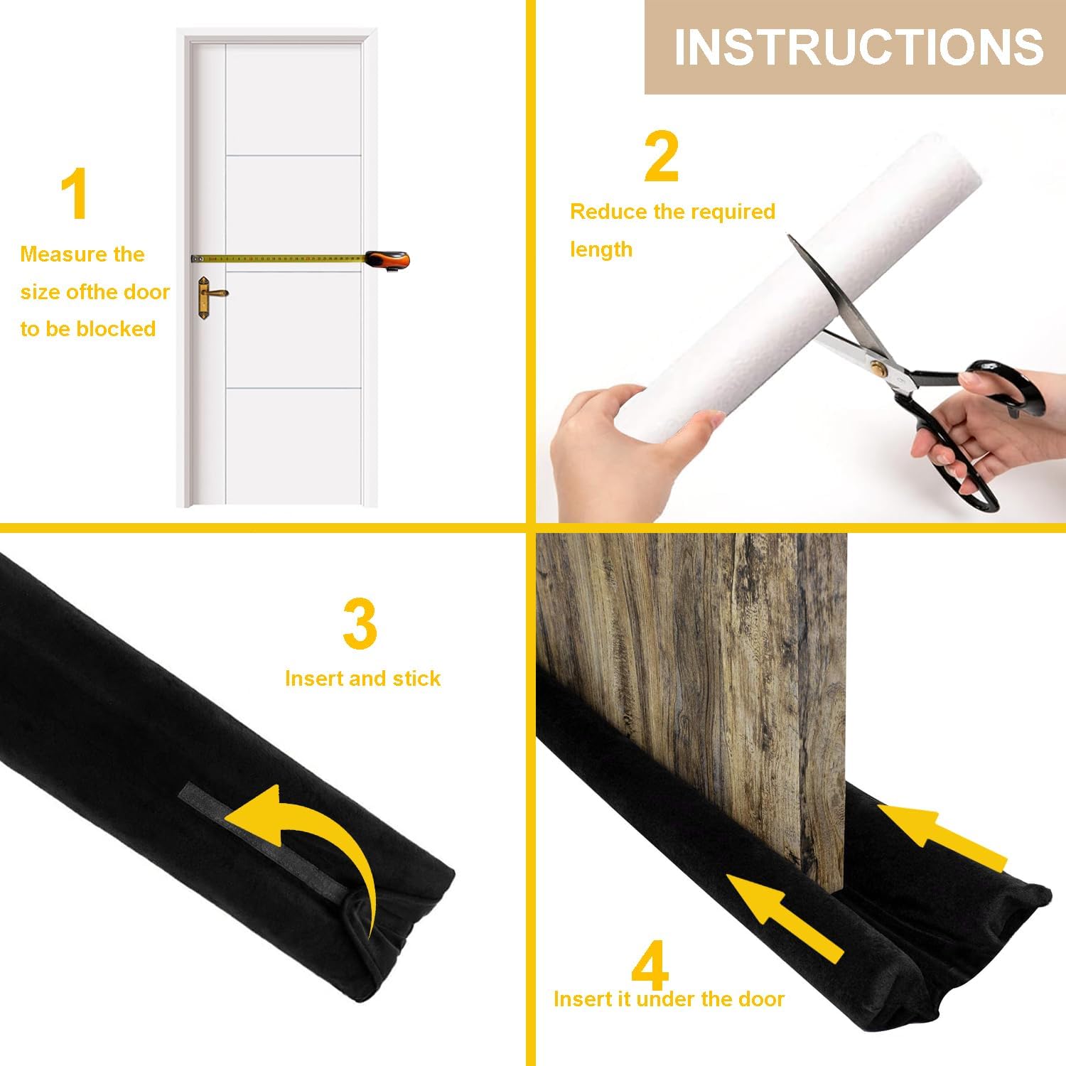 Door Draft Stopper 36 Inch Adjustable Under Door Seal Blocker Black