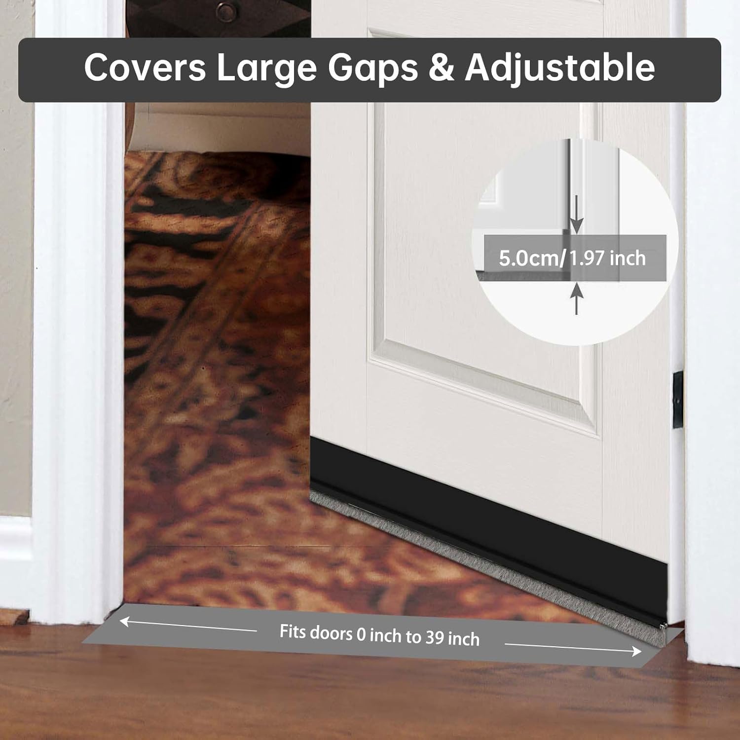 Self-Adhesive Door Sweep with Brush for Bottom Seal Black 3937 Inch Length