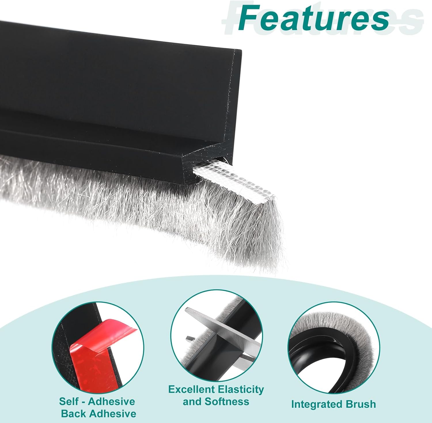 Uxcell 2 Pcs Door Sweep with Self Adhesive Black