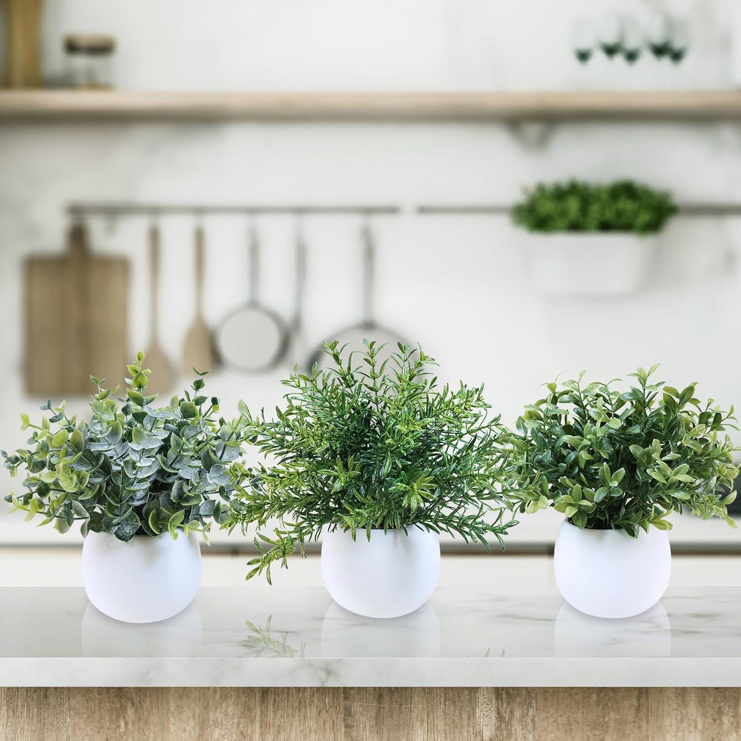 Winlyn Set of 3 Small Artificial Plants in White Concrete Pots