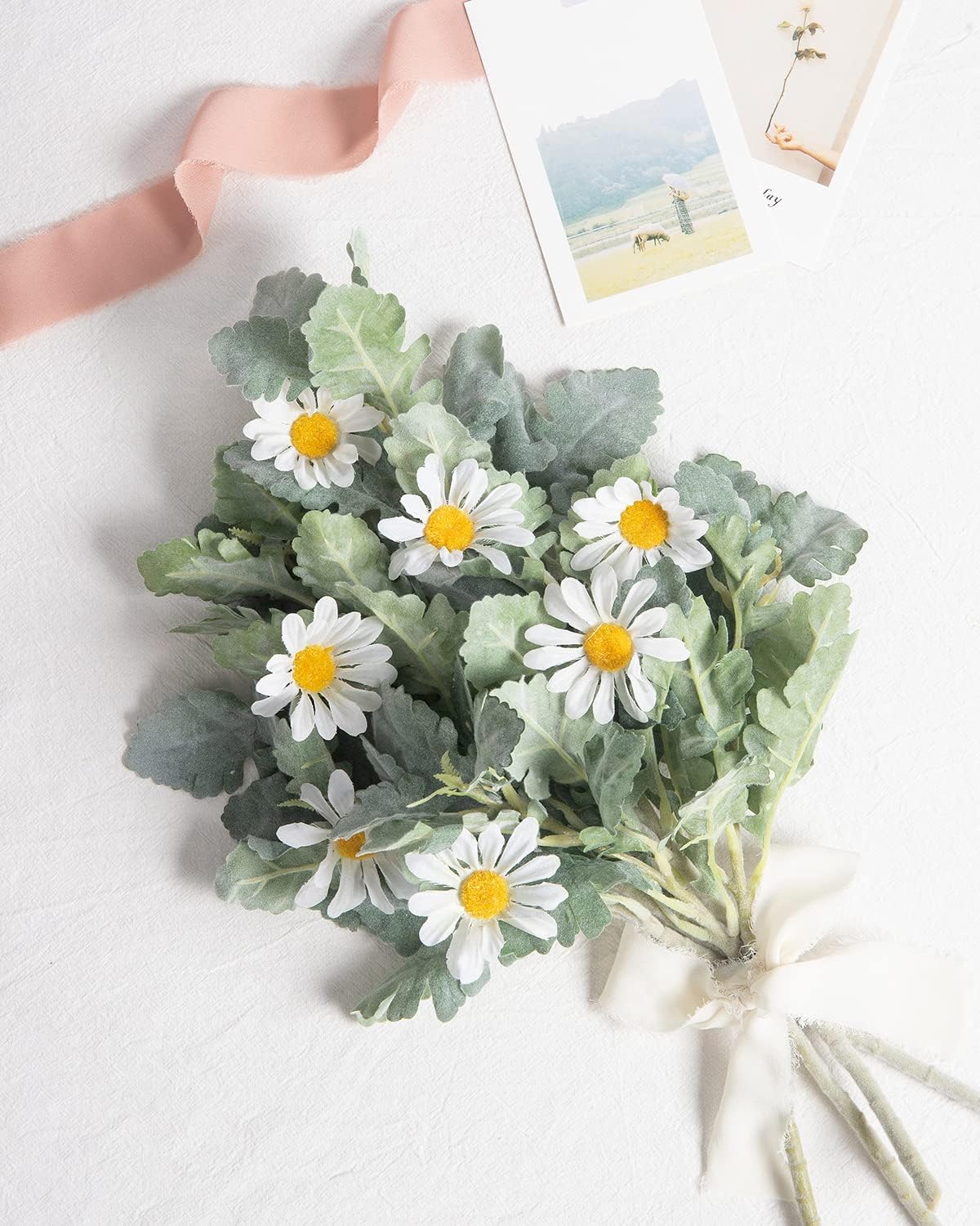 DuHouse Artificial Silver Dusty Miller Faux Lambs Ear Stems for Home Wedding Decor 6pcs