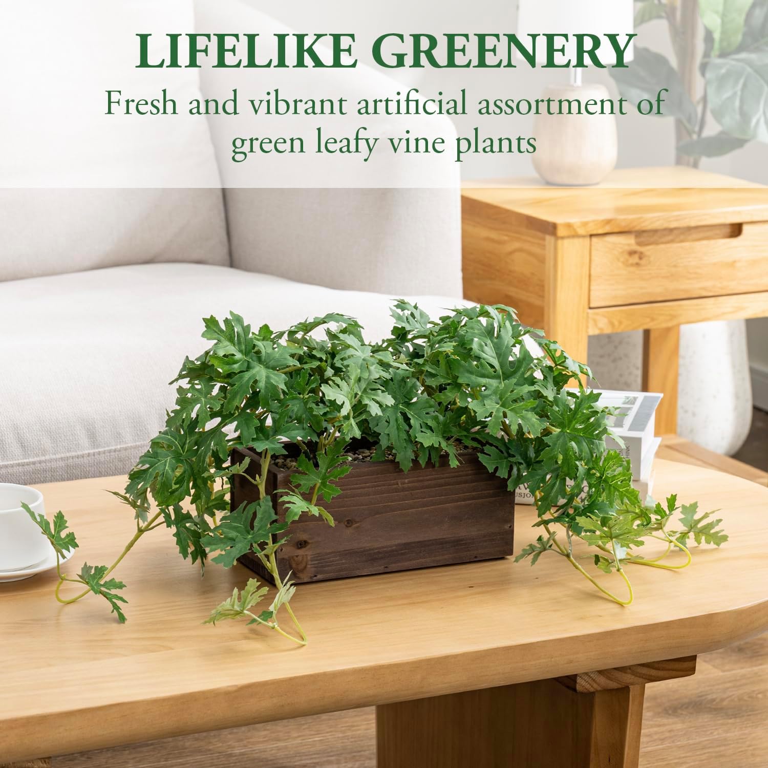 MyGift Artificial Plant with Solid Wood Planter