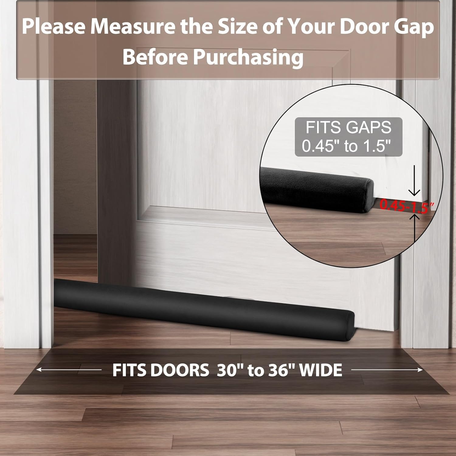 FOHOM Door Draft Stopper Double-Sided Under Door Seal for 30 to 36 Gaps