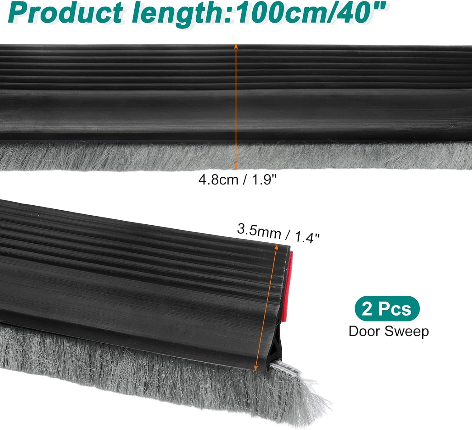 Uexcel 2 Pcs Door Sweep 14 x 40 Black Draft Stopper