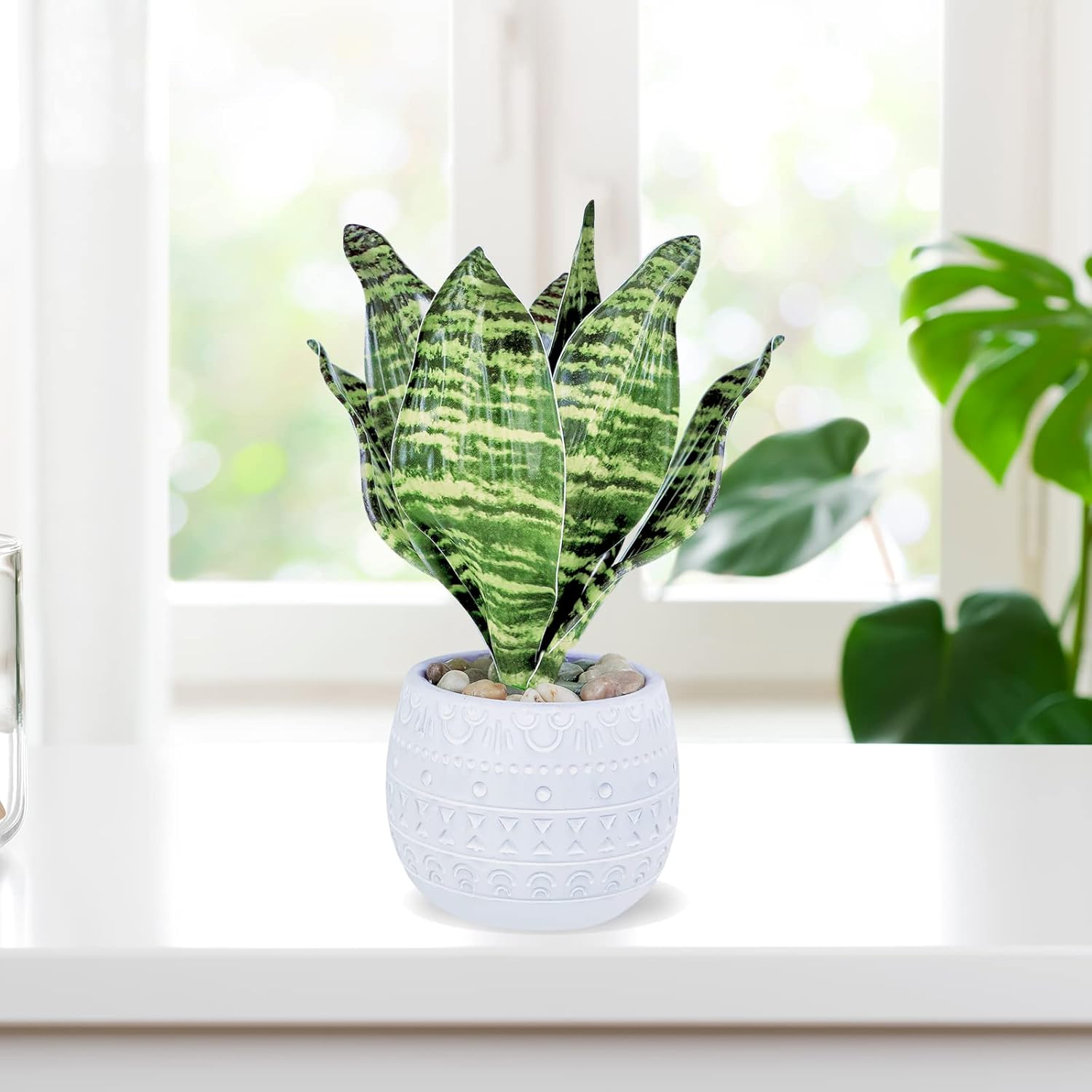 Winlyn 3-Piece Artificial Plant Set - Eucalyptus Rosemary Tropical Snake Plant with White Geometric Pots