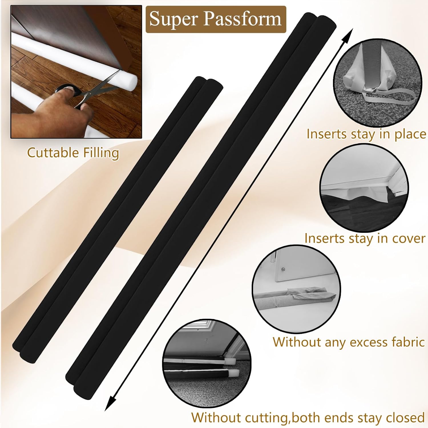 JUJIBL Under Door Draft Stopper 32 Inch No Adhesive SoundProof Black