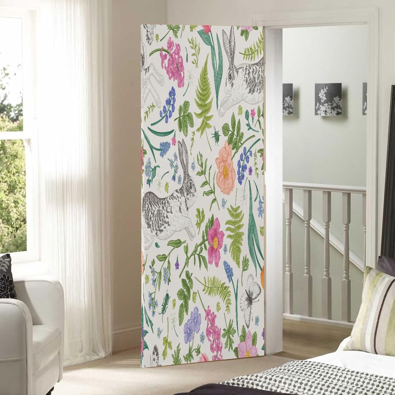 Susiyo White Butterflies and Flowers Christmas Door Cover Decoration 32x79 in