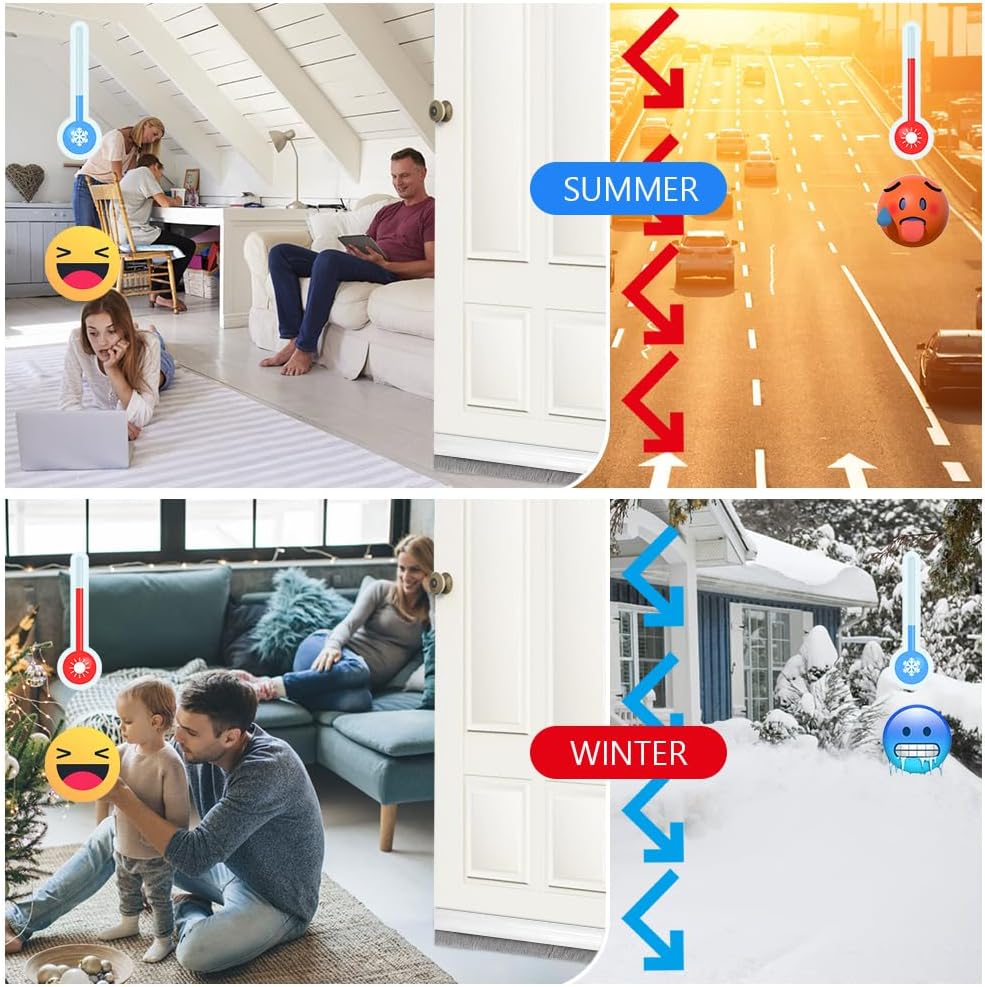 2 Pack Under Door Draft Stoppers with Brush 2 W x 39 L Soundproof Door Seal for Energy Efficiency - White