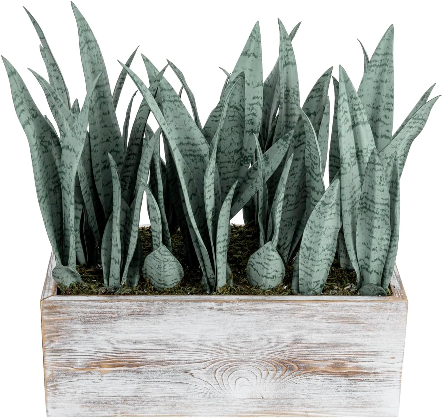 MyGift 15-Inch Artificial Snake Plant Centerpiece in White Wood Planter