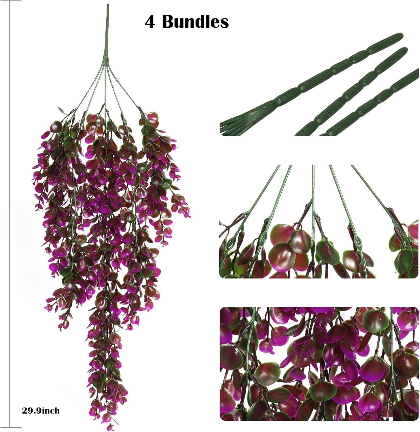 RECUTMS Artificial Hanging Ferns 4 Pcs Fuchsia