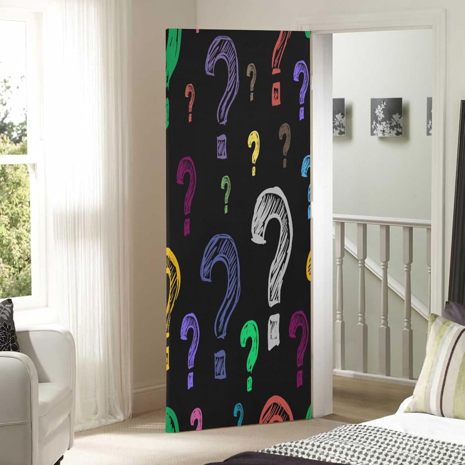 Susiyo Color Question Marks Halloween Door Cover Stretch Fabric Door Decoration for Home Party and Holiday