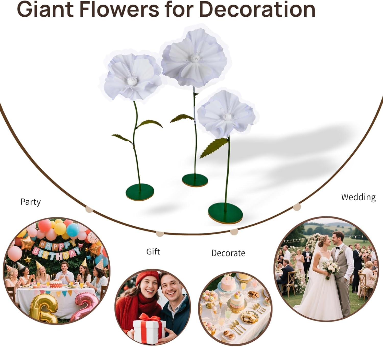 Giant White Flowers for Decor with Stand