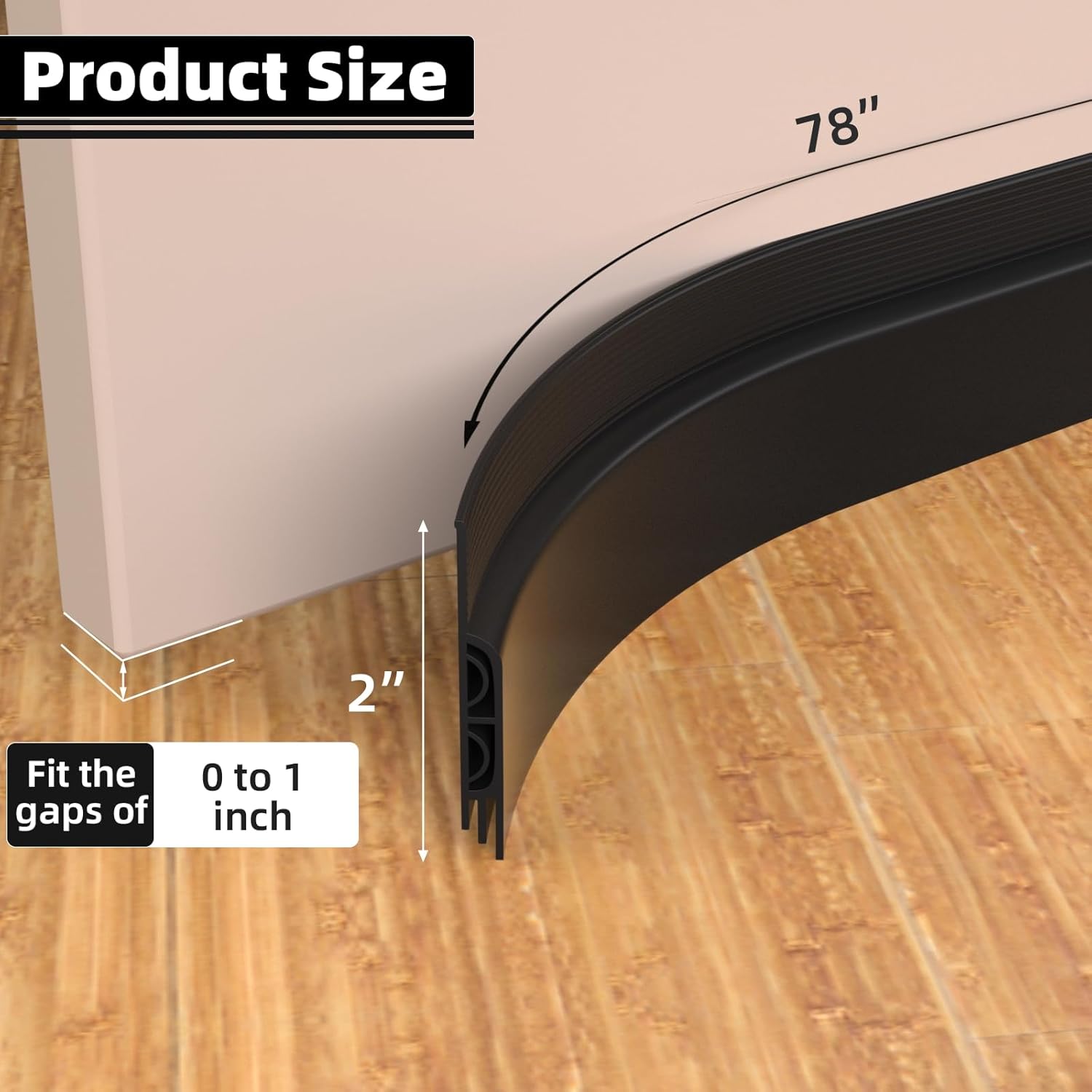 ESUFEIR 78 Inch Under Door Draft Stopper Black