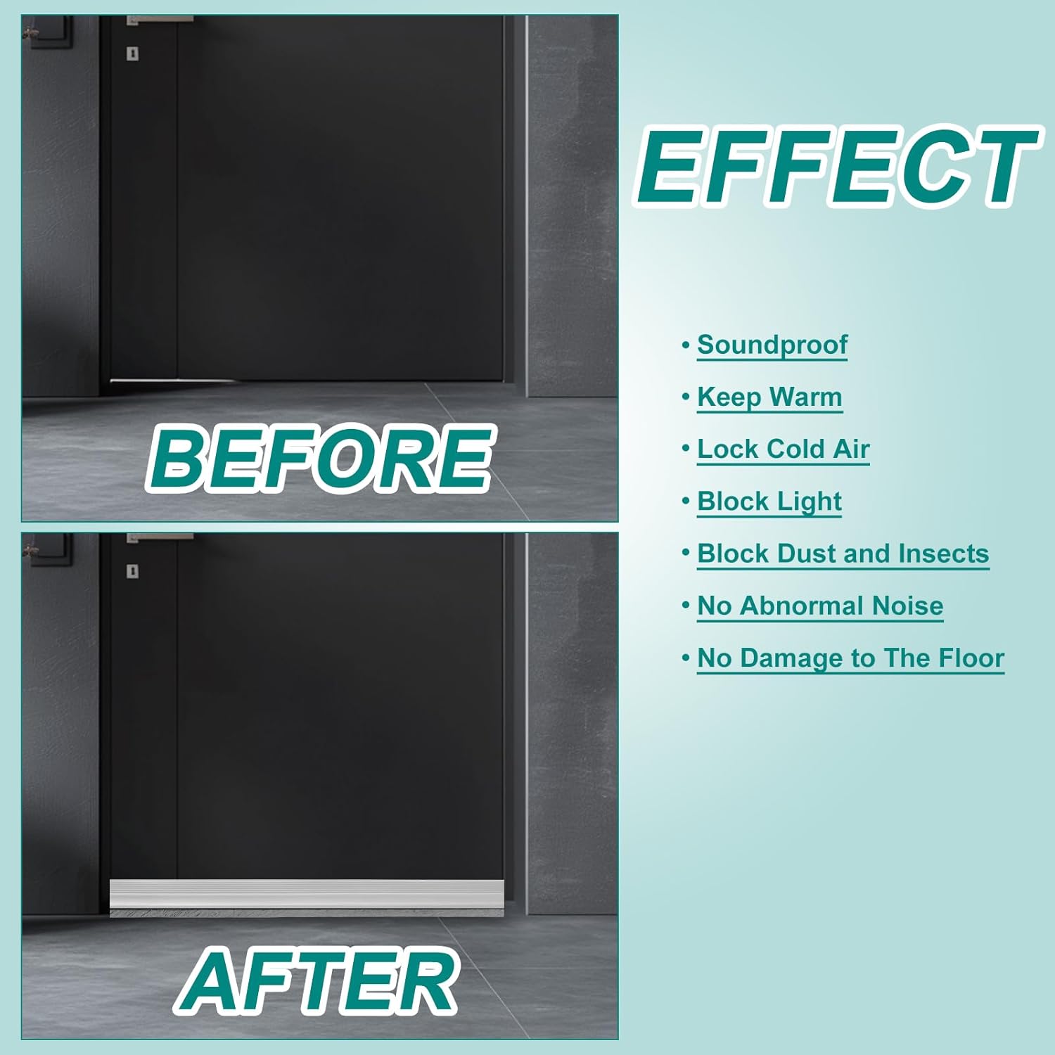 Uexcel 2 Pcs Door Sweep 14 x 40 Black Draft Stopper