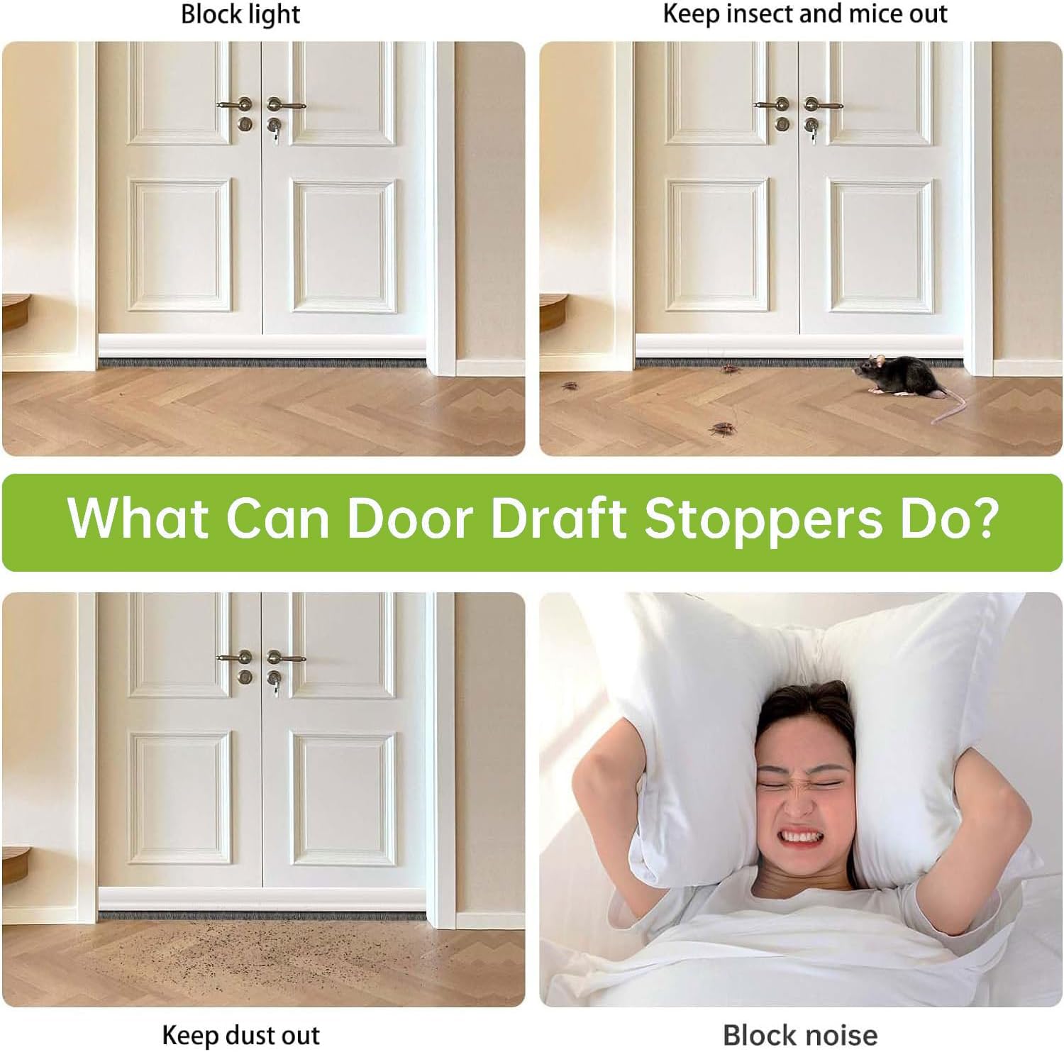 2 PCS Door Draft Stopper with Brush Self Adhesive White