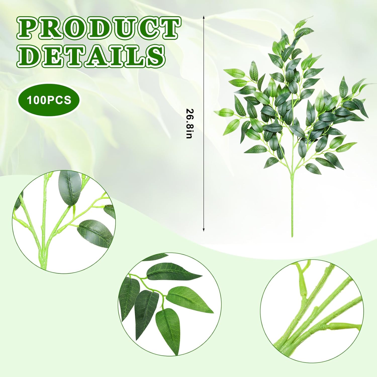 Xinnun 100 Pcs Artificial Italian Ruscus Greenery Stems