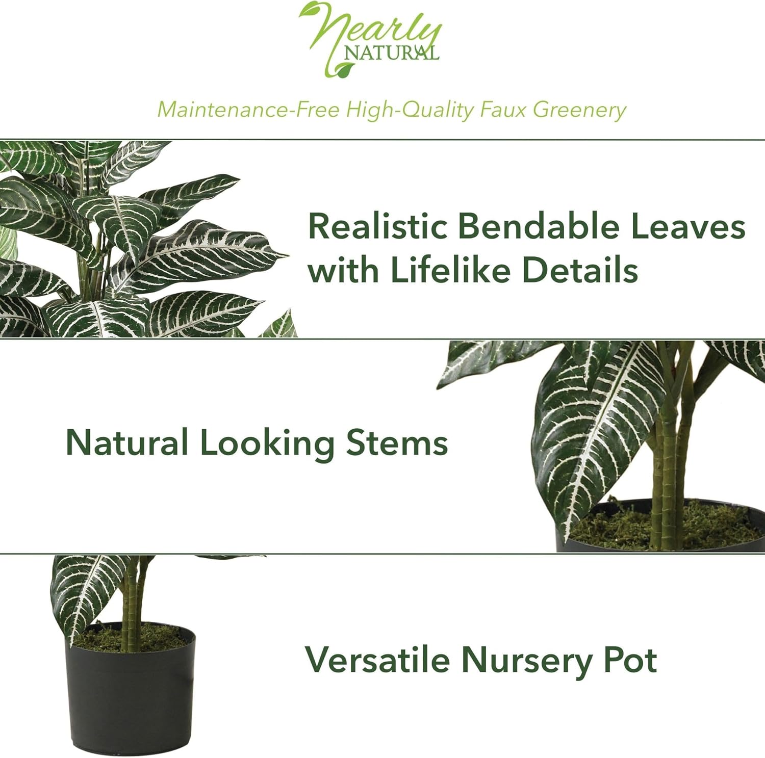 Nearly Natural 3ft Zebra Silk Plant 1