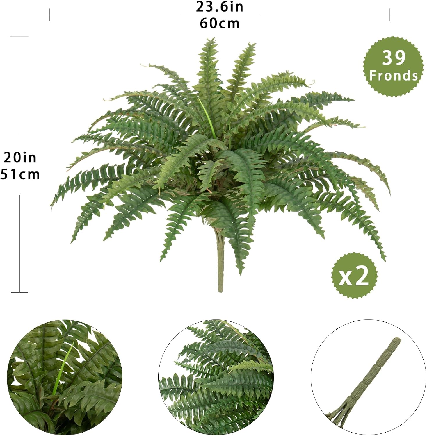 Ferns Artificial Plants Set of 2 Realistic Hanging Fake Greenery