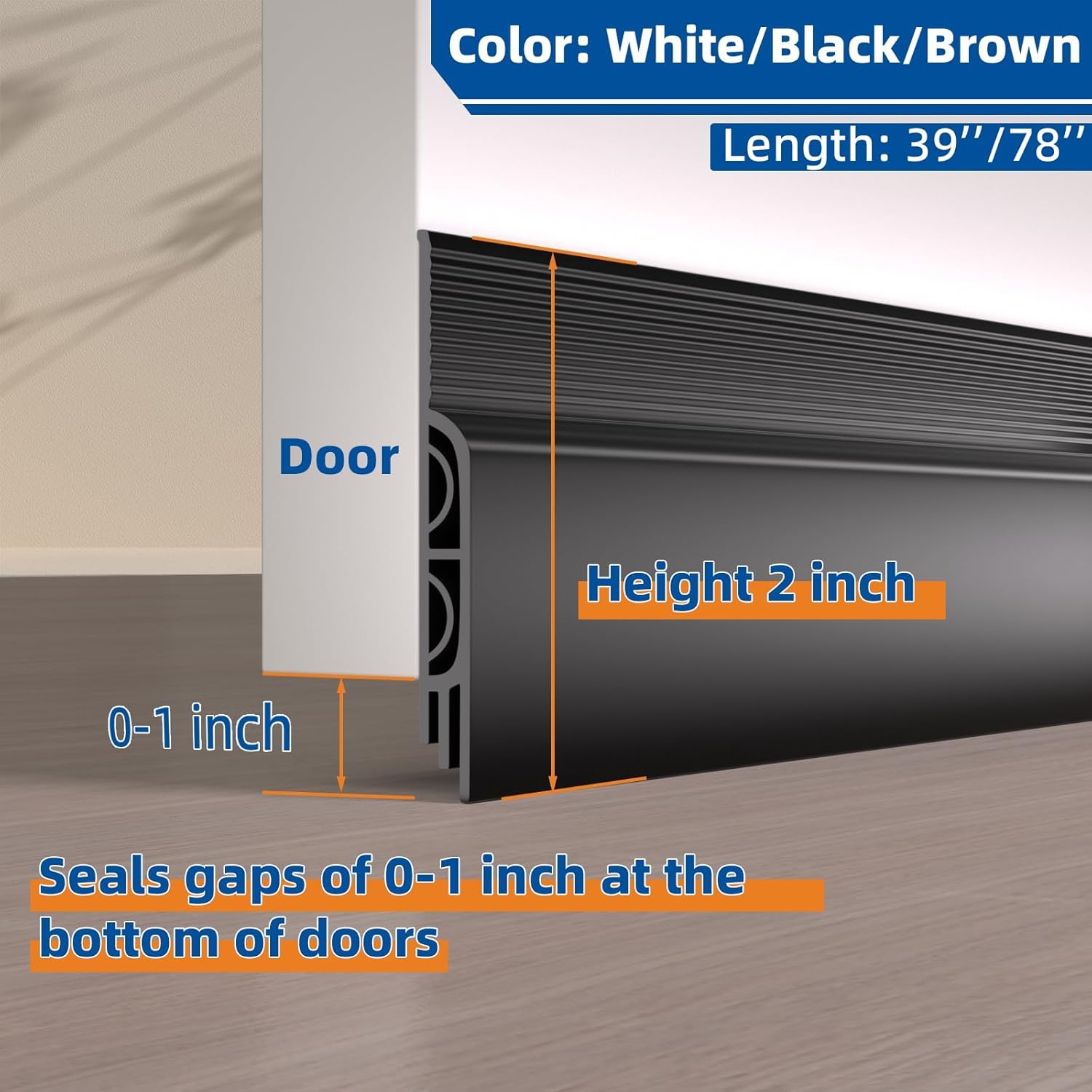 78 Inch Door Draft Stopper with Strong Adhesive Seal