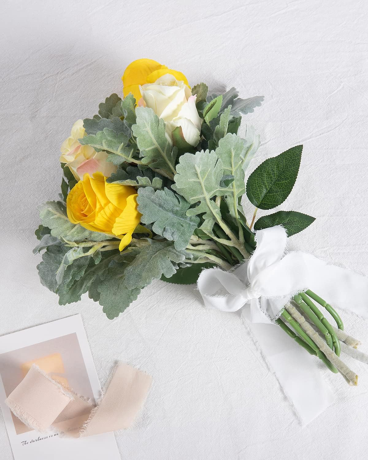 DuHouse Artificial Silver Dusty Miller Faux Lambs Ear Stems for Home Wedding Decor 6pcs