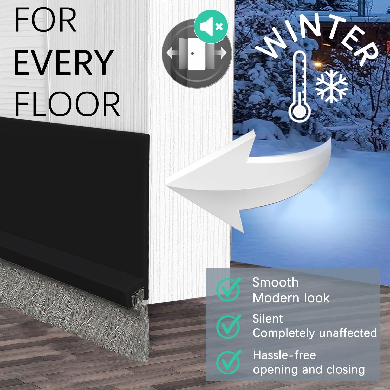WUMUTI 2 Pack Black Under Door Draft Stoppers with Brush