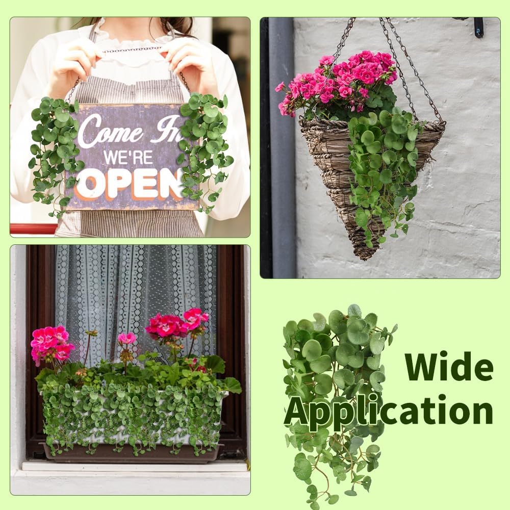 Fake Hanging Plants 2PCS Artificial Copper Coin Grass Plants for Wall Shelf Home Office Indoor Outdoor Garden Decor