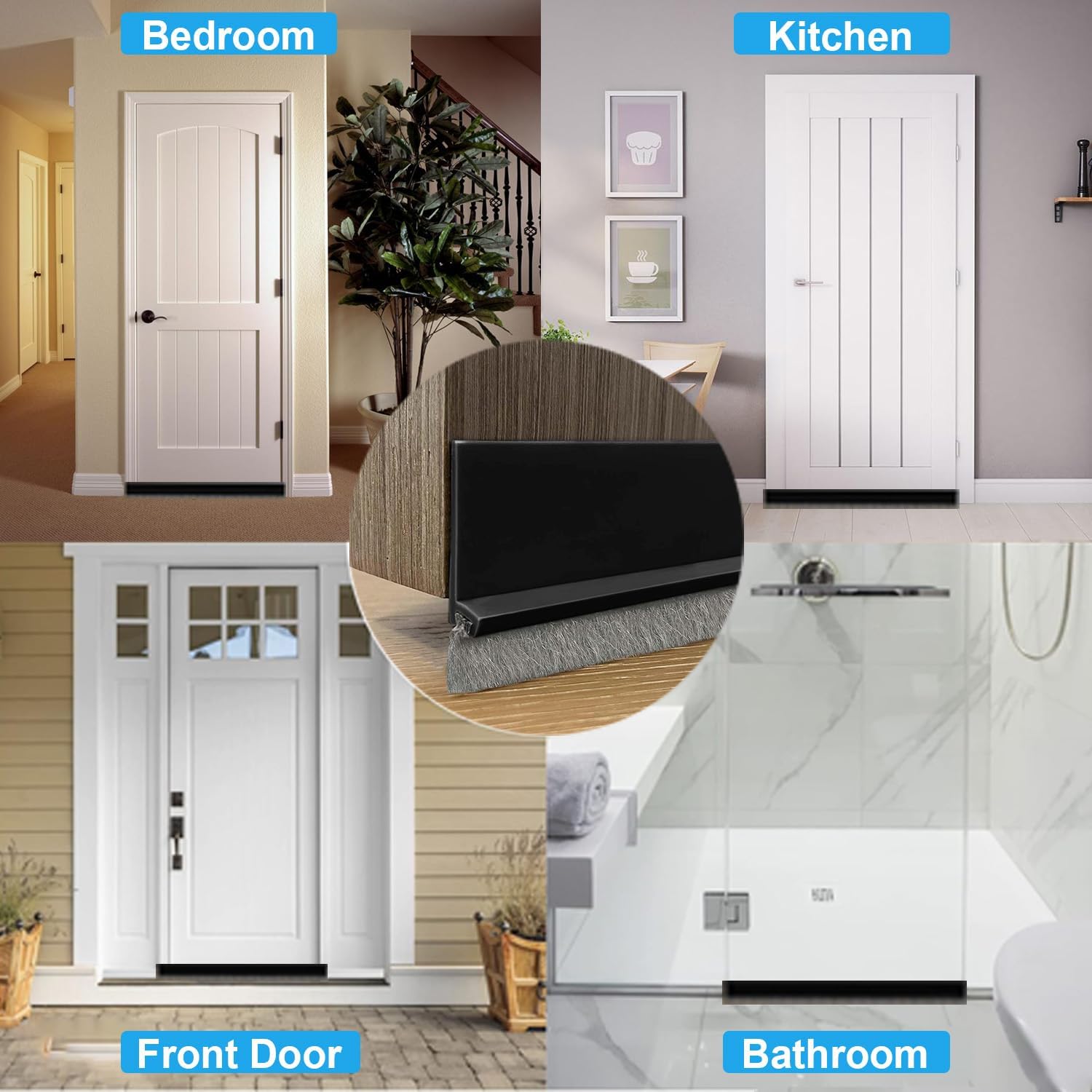 2 PCS Door Draft Stoppers with Brush Soundproof Seal for Doors